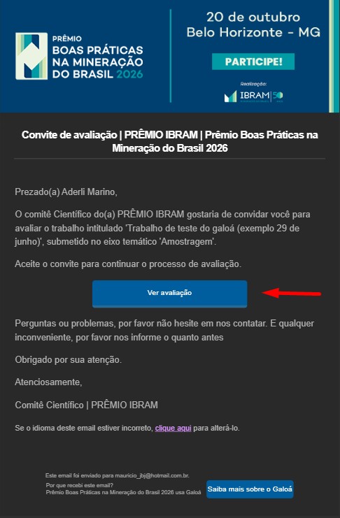 exemplo de convite de avaliação