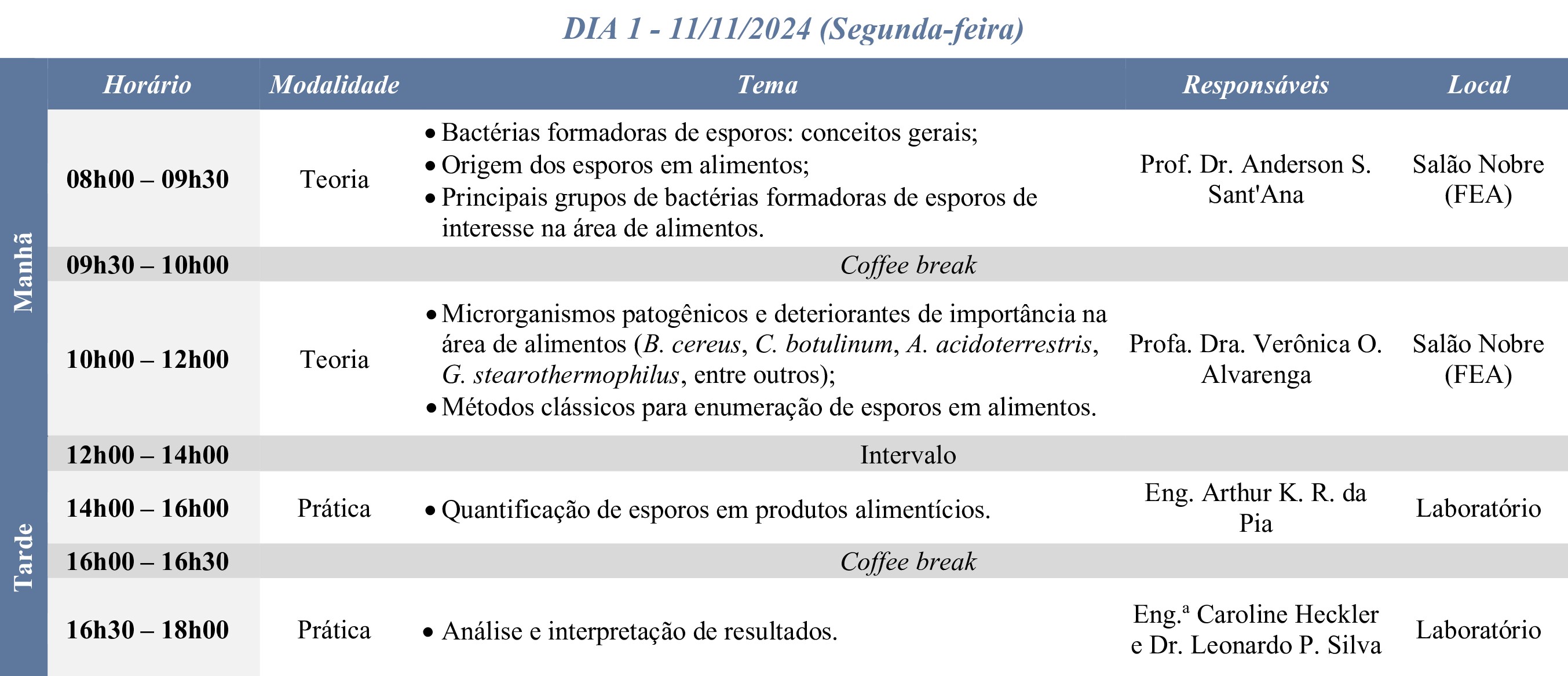 Programa do dia 11/11
