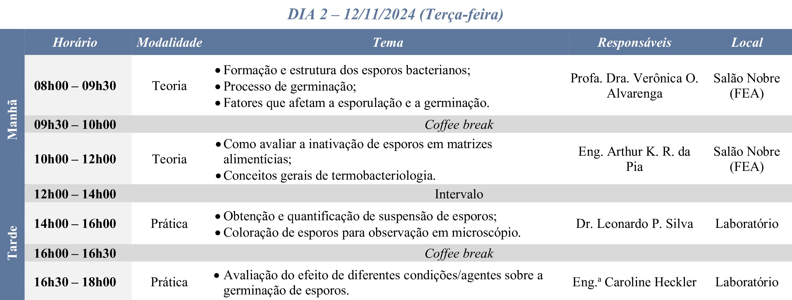 Programa do dia 12/11