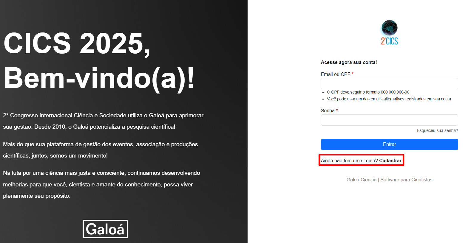 Processo de criação de conta