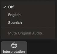 menu de interpretação zoom